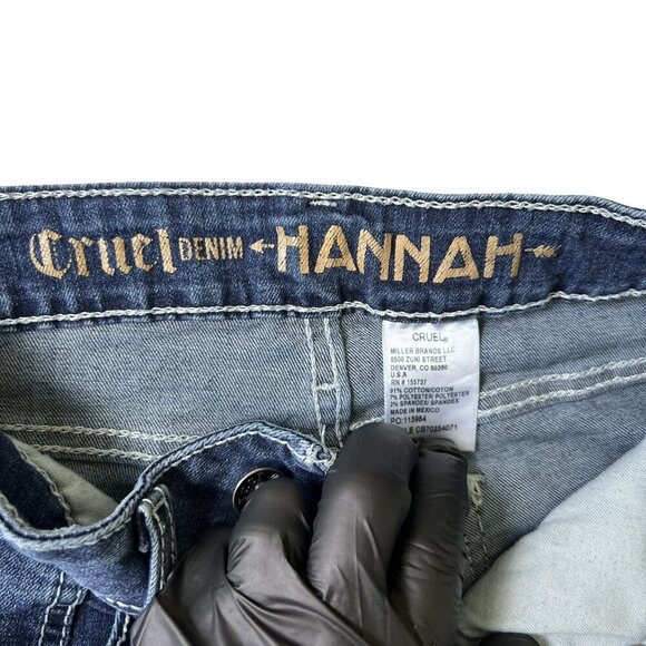 Cruel Girl Hannah Women 26L Denim Super Flare Dark Stonewash Embroidered Cowgirl - Picture 14 of 16